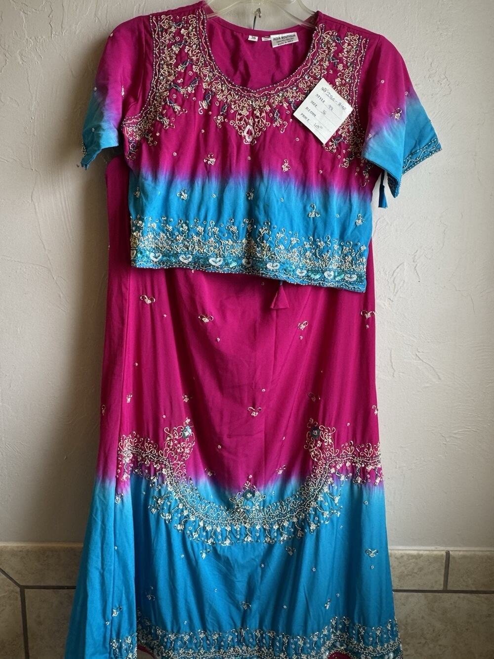 NWT Girls India Boutique Beaded Hippie BOHO Maxi Skirt W/Top Lace Up Back Pink